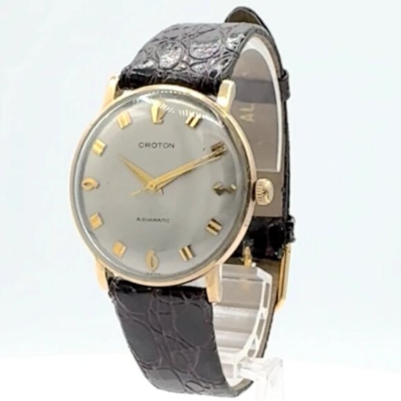 Vintage Croton 6E-S-C Aquamatic Men's Automatic Wristwatch Swiss 10k RGP & Steel - Picture 1 of 5